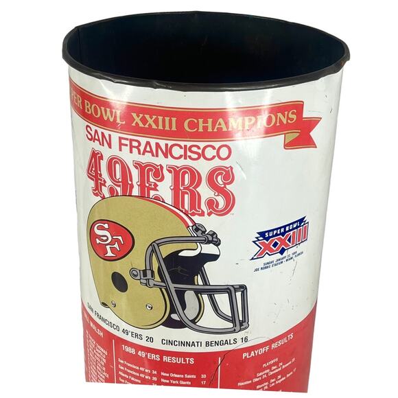 Vintage P&K San Francisco 49ers Metal TRASH CAN 19” Super Bowl XXIII Champions - Picture 3 of 16